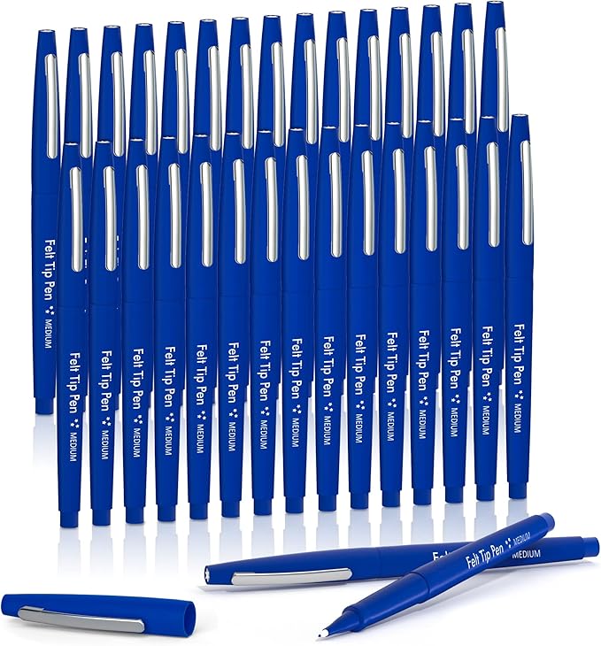 Lelix Felt Tip Pens, 30 Blue Pens, 0.7mm Medium Point Felt Pens, Felt Tip Markers Pens for Journaling, Writing, Note Taking, Planner, Perfect for Art Office and School Supplies