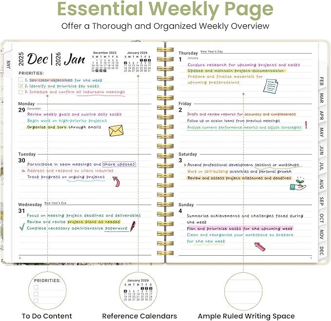 2026 Planner, Weekly and Monthly Planner for Women, January 2026 to December 2026, Pretty Hardcover 2026 Calendar Planner Book with Tabs, Inner Pocket, Spiral Bound, Perfect Office Home School Supplies - 6.3" x 8.5", Butterfly Sonata