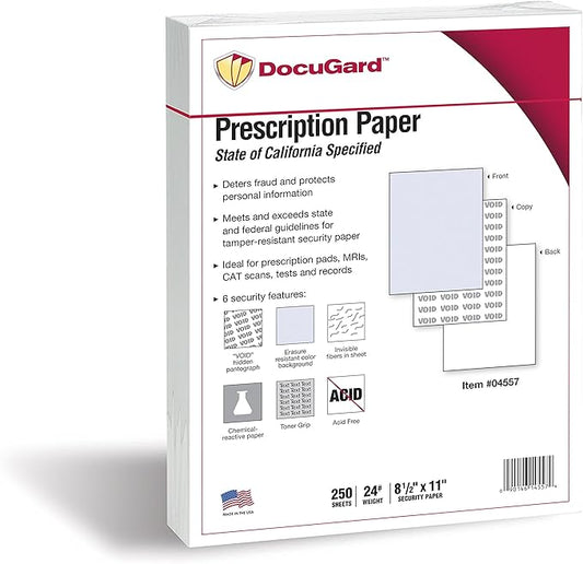 DocuGard California State Medical Security Paper, 6 Features, 8.5 x 11, 24 lb, 250 Sheets (04557),Blue
