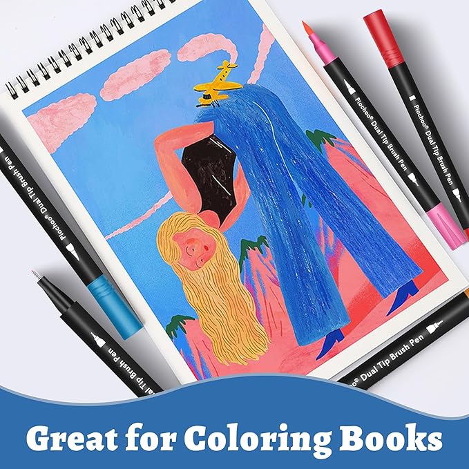Markers,18 Colors Dual Brush Markers Pens,Fine Point and Brush Tip Markers for Adult Coloring Books No Bleeding,School Classroom Art Supplies