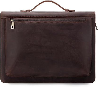 Handmade Vintage Crazy Horse Leather Portfolio Letter (A4) Size Notepad,Business Organizer Padfolio with Handle, for iPad Pro/Microsoft Surface Pro/13 inch Tablet (Non-Custom, Dark Brown)