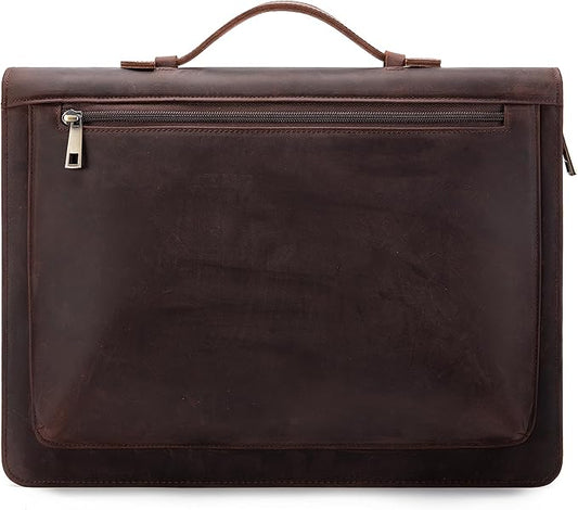 Handmade Vintage Crazy Horse Leather Portfolio Letter (A4) Size Notepad,Business Organizer Padfolio with Handle, for iPad Pro/Microsoft Surface Pro/13 inch Tablet (Non-Custom, Dark Brown)