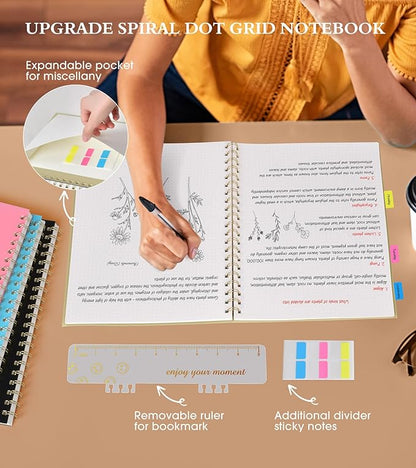 Dotted Notebook, Spiral Notebook Journal 8.5” x 11”, A4 Large Dot Grid Notebooks for Women Men, 100 GSM Dotted Paper, Plastic Hardcover Spiral Bullet Dotted Journals for Work School Sketching, Yellow