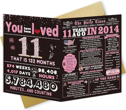 11 Year Old Girl Birthday Gifts, 11th Birthday Decorations for Girls, 11th Birthday Card, Celebration Ideas, Big Size, Rose Pink Gold