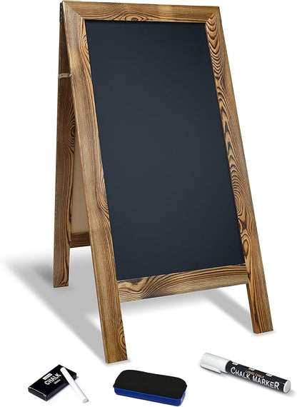 Better Office Products Magnetic A-Frame Chalkboard Sign, Extra Large 20" x 40", Standing Chalkboard Easel, with Chalk Marker + Chalk & Eraser, Sandwich Board Outdoor Sidewalk Sign,(Rustic Brown)