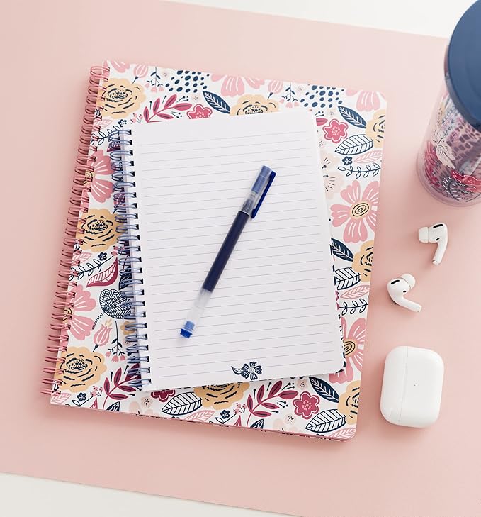 Steel Mill & Co Cute Mini Spiral Notebook, 8.25" x 6.25" Journal with Durable Hardcover and 160 Lined Pages, Mosaic Floral