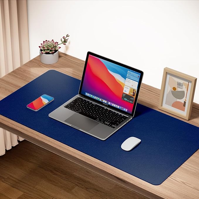‎Boutilon Leather Desk Pad 24"x 14" Non-Slip Mouse Pad,Office Desk Mat,Waterprooft PU Leather Desk Blotter,Desk Pad Protector,Desk Writing Pad for Home Office Decor (S-Navy)