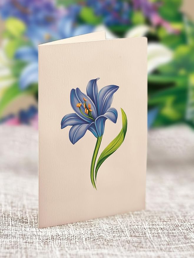 Freshcut Paper Pop Up Cards, Lilies & Lupines 12 inch Paper Flower Bouquet Greeting Cards with Blank Note Card & Envelope, Birthday Gifts for Women