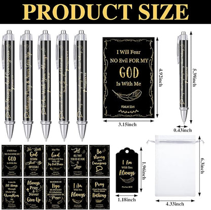 200 Pcs Bible Verse Sets Church Christian Gift Include 50 Scripture Notebooks 50 Bible Bamboo Pens 50 Thanks Tags 50 Organza Bags for Women Man Christian Party Gifts(Black,Fresh)