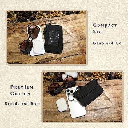 WONDERFUL FLOWER Card Holder, RFID Blocking, ID Holder with Lanyard for Men and Women, Dual Pockets, Badge Holder, Lanyard Wallet, Fabric Keychain ID Pouch, Black