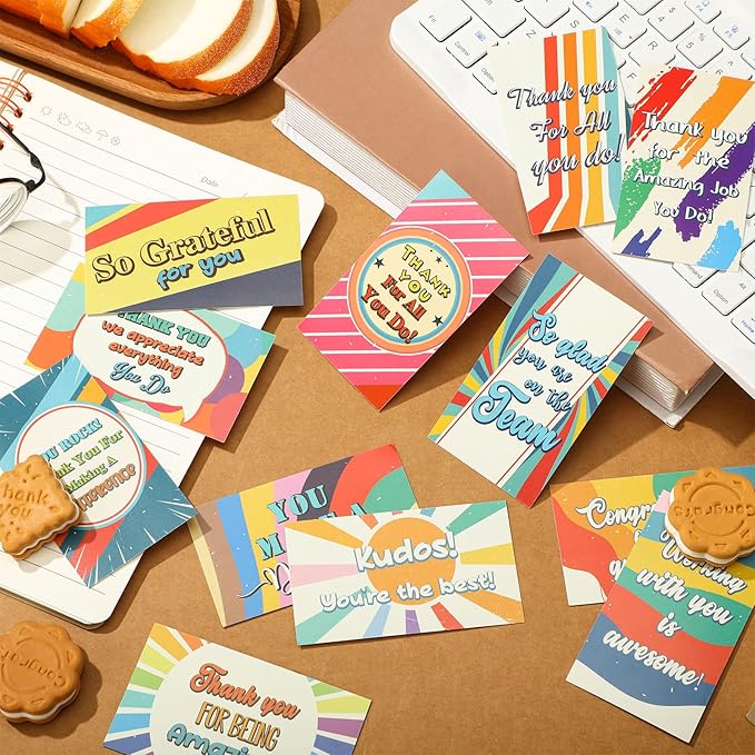Yeaqee 240 Pcs Employee Appreciation Kudos Cards Funny Blank Back Motivational Card Encouragement Thank You Note Recognition Card for Teacher College Affirmation Gift(Rainbow)
