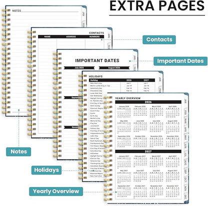 2026 Planner, Weekly and Monthly Planner for Women, January 2026 to December 2026, Pretty Hardcover 2026 Calendar Planner Book with Tabs, Inner Pocket, Spiral Bound, Perfect Office Home School Supplies - 6.3" x 8.5", Azure Drift