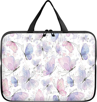 Universal Tablet Laptop Sleeve Case 10 inch, Pink Purple Butterfly Slim Carrying Case Durable Handbag Travel Laptop Bag for 7 to 10-inch Laptops/Notebook/Kids Tablet/ipad/eBook Readers