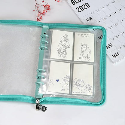 Multibey A5 Binder Cover Clear Soft PVC 6-Ring Binder Budget Evelopes System with Zipper Planner Organizer Refillable Notebook Journal Binder (Cyan, A5)