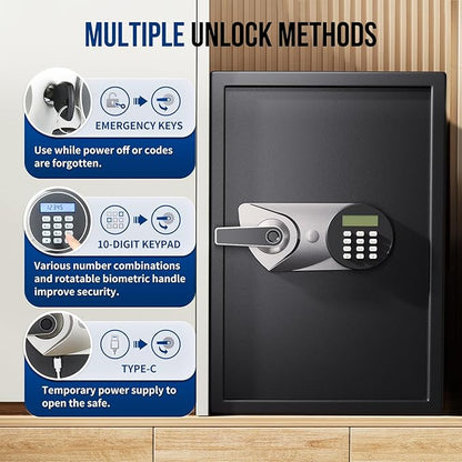 BlackSmith Large Home Safe Box 2.0 Cub Biometric Safe Fingerprint Recogntion Security Safe with Removable Shelf LED Light Fireproof Bag Wall Mount Cabinet Safe for Home Office Hotel