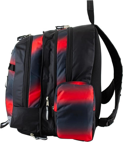 Eastsport Extra Large Backpack Expandable Oversized For Travel Hiking Work Camping Sports Outdoors With Drawstring Bag 18x13.5x9.5 Mochila De Viaje Red Ombre Black