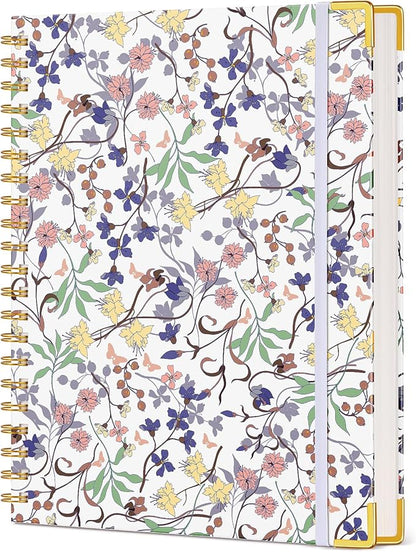 Cute Spiral Notebook Journal for Women, 200 Pages Lined Notebooks 8.5” x 11”, A4 Large Hardcover Spiral Journals with 100 GSM Thick Paper, College Ruled Notebook for Writing Work School, Purple Floral