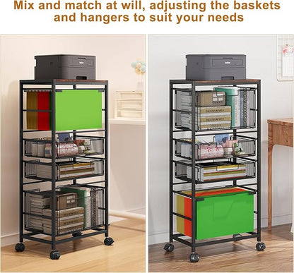 EasyPAG Rolling File Cart with Wheels Letter & Legal Size Hanging File Folder Rack Mobile File Folder Rack with Pull-Out Drawer for Home Office, Black