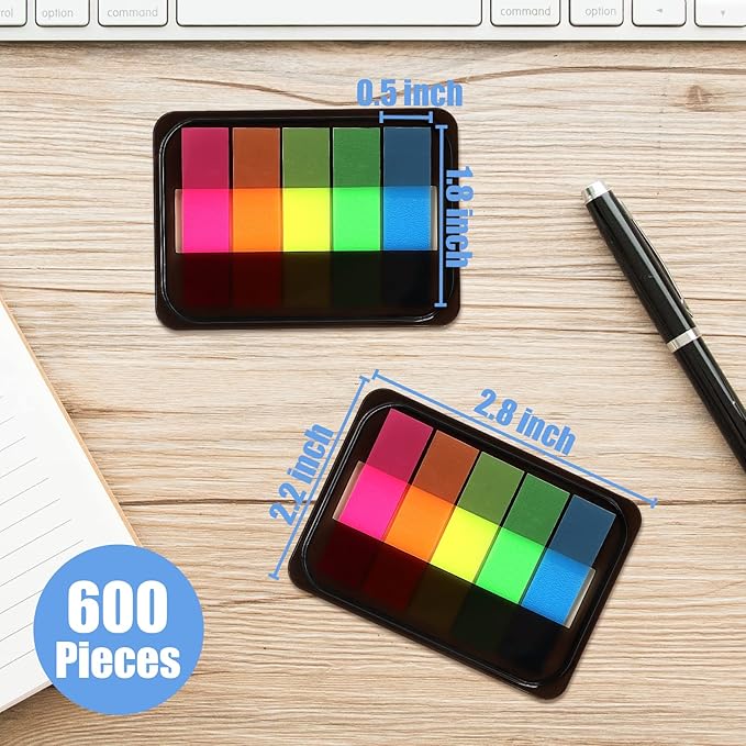 600 Pieces Sticky Index Tabs Page Flags, ALOTCHE Transparent Sticky Notes Book Sticky Tabs for Annotating Books, Neon Pop Up Index Tabs Self-Adhesive Page Marks for Classify File