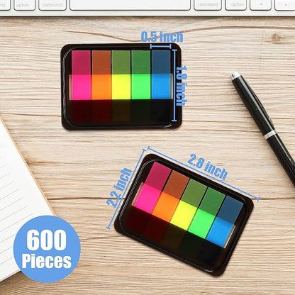 600 Pieces Sticky Index Tabs Page Flags, ALOTCHE Transparent Sticky Notes Book Sticky Tabs for Annotating Books, Neon Pop Up Index Tabs Self-Adhesive Page Marks for Classify File