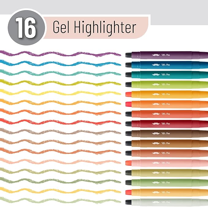 Mr. Pen- Gel Highlighter, 16 Pack, Assorted Colors, Bible Highlighters No Bleed, No Bleed Highlighters, Bible Highlighter, Bible Markers, Gel Highlighters for Bibles, Highlighter