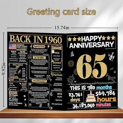 Joycard 65th Anniversary Card for Women Men, Gold Wedding Card for Wife Husband, Sweet Marriage Decorations Gifts for Couple, Perfect for Her Him on Anniversary Day, Back in 1960
