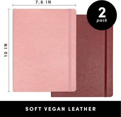 PAPERAGE 2-Pack Softcover Lined Journal Notebook (Blush & Burgundy), 176 Pages, Large B5 College Ruled Notebook, 7.6 inches x 10 inches - 100 GSM Thick Premium Paper, Soft Vegan Leather Journal for Home, Work & School