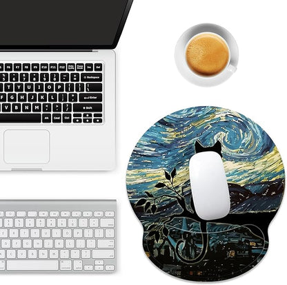 Ergonomic Mouse Pad with Wrist Support,Aesthetic Black Cat Mouse Pad with Wrist Rest,Relieve Wrist Pain Mousepad Non-Slip Rubber Base,Cute Mouse Pads for Desk,Computers,Laptop,Office,Accessories