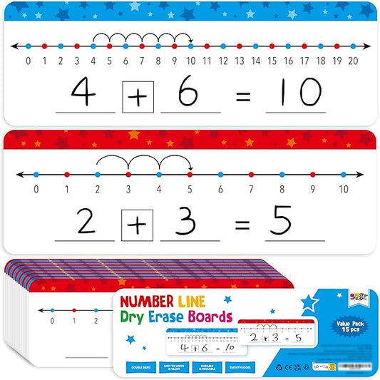 15 PCS Number Line Dry Erase Boards, Double Sided Writable and Erasable Board-0-10 on One Side & 0-20 on Other Side Math White Board for Kids, Students, Classroom and Home (12” x 4”)