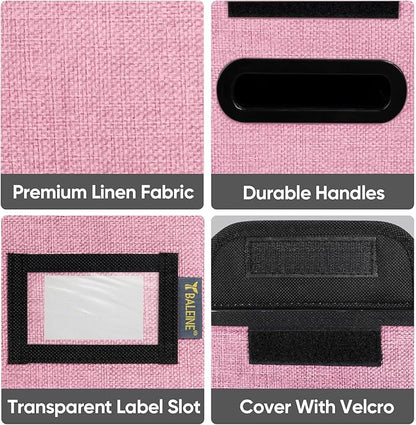 BALEINE File Organizer Box with Lid, Collapsible File Folder Organizer with Plastic Slide, Hanging File Folder Box for Office Document Storage (2 Pack, Pink, S)