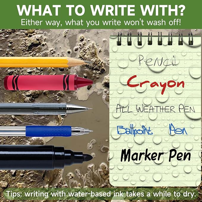 Yamadura All-Weather Top-Spiral Notebook 3" x 5" Green Cover Waterproof Shower Aqua Notes Notepad Notebook(5 Pack)