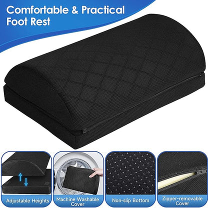 Foot Rest for Under Desk at Work Adjustable Foam for Office and Home, Office Desk Accessories，Comfortable Footrest with 2 Adjustable Heights，Back & Hip Pain Relief (Black)