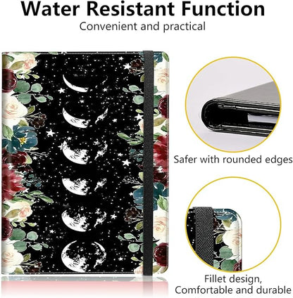 PU Leather Padfolio Clipboard Notepad with Pen Loop and Elastic Strap Interview/Resume Document Organizer for Business School Office,Moon Wild Floral