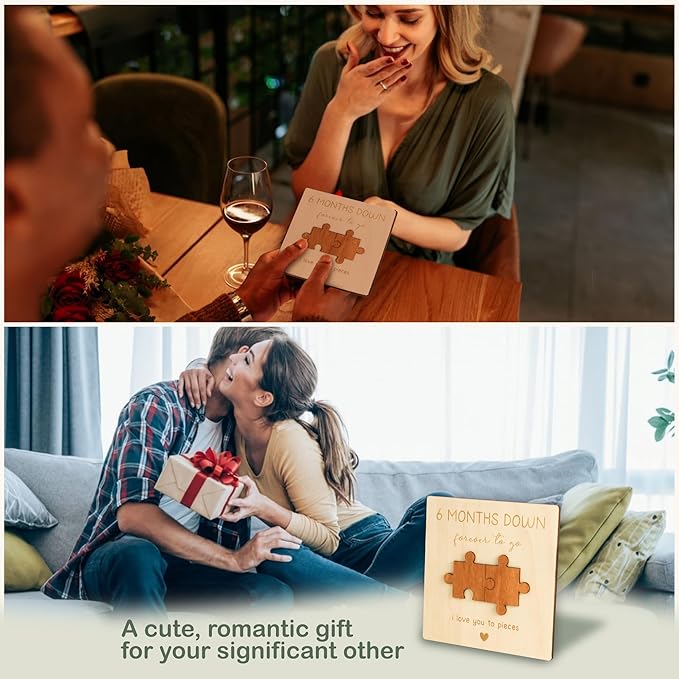 6 Month Anniversary Card Gift for Boyfriend Girlfriend - Happy 6 Month Anniversary Wedding Gifts for Him Her, Wood Half A Year Greeting Cards, Six Months Marriage Presents for Couple