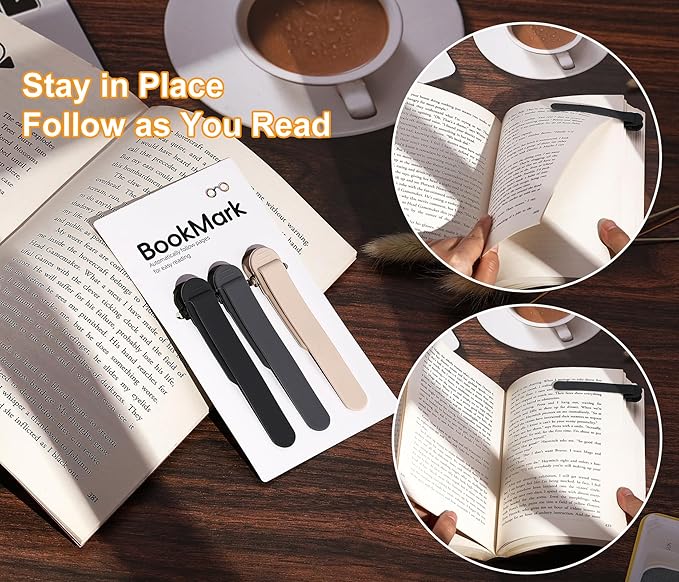 6Pcs Automatic Bookmark, Silicone Smart Book Marks for Reading Women, Men, Kids,Cute Unique Book Markers Bookmark Clip Reading Accessories Gifts for Book Lovers (2 Dark Grey+2 Light Grey+2 Beige)