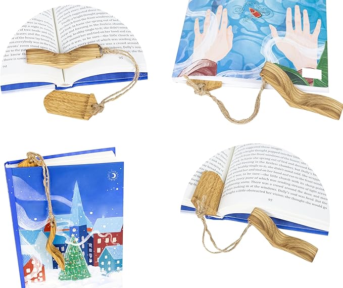 Handmade Wooden Book Page Holder - Wooden Thumb Bookmark - Novel Reading Accessories, Book Gadgets, Presents for Readers, Book Lovers Gifts, Bookworm (Oak Natural)