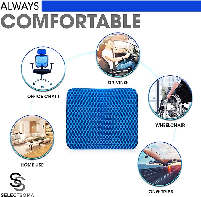 SelectSoma Gel Seat Cushion for Long Sitting Pressure Relief for Back, Sciatica, Coccyx, Tailbone Pain – Wheelchair Cushions, Car and Truck Seat Cushion, Chair Pad for Office Chairs - Egg Seat