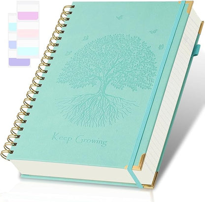 Spiral Notebook, College Ruled Notebook, 8" x 10", 300 Pages Leather Journals for Writing, B5 Hardcover Journaling Notebooks for Work School, 24pcs Tabs, Large Embossed Journal for Women Men, Teal