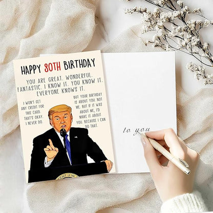 Funny Trump 80th Birthday Card, Hilarious 80 Years Old Birthday Card Gift for Men Women, Great 80th Birthday Gifts for Friends, Dad, Mom, Husband, Wife, Brother, Sister