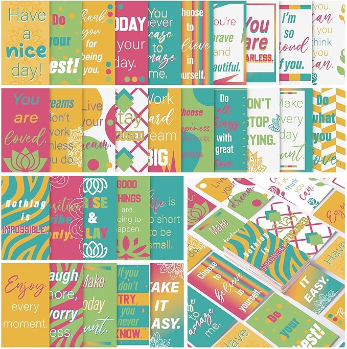 Jinei 300 Inspirational Affirmation Cards Positive Motivational Cards Small Mini Encouragement Quotes for Women Mother's Day Church(Line Flower)