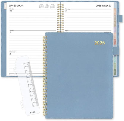 SUNEE 2026 Weekly & Monthly Planner 9"x11.2"- 12 Month (January 2026 - December 2027), Vegan Leather Cover, Pocket, Bookmark, Notes, Monthly Tab, Gay Blue