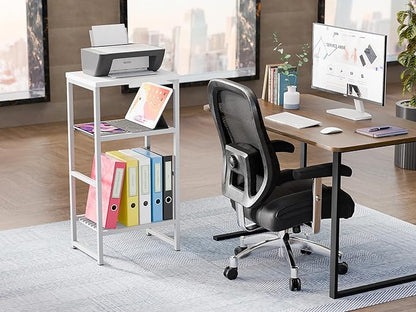 3-Tier Heavy-Duty Printer Stand – Multi-Functional Office Organizer with Wood Top, Perfect for Desk Underneath Storage,White with White Board