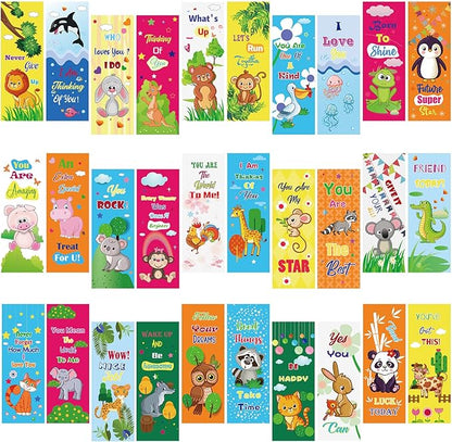 120 Pieces Bookmarks for Kids Set Book Marks Gifts for Kids Inspirational Motivational Paper Bookmark Pack for Book Lovers Adults Teacher Women Funny Reading Gift (Cartoon Animal)