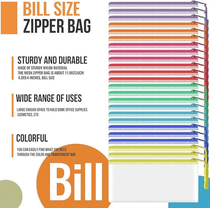 24pcs Mesh Zipper Pouch Bags 9.3 x 4.7 Inches, 8 Color Small Clear Pouches Bulk, Travel Cosmetics Organization, Classroom and Office Supplies