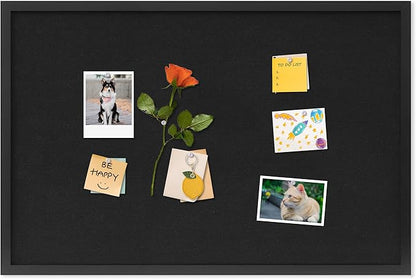 Cork Board with Linen Black,Bulletin Board 30"x20",Corkboards for Office Home School Message Board or Vision Board Decoration.