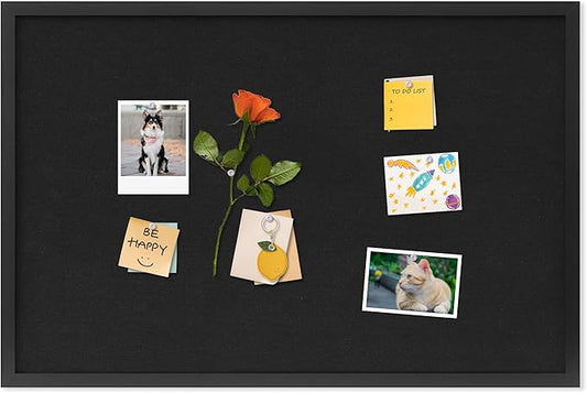 Cork Board with Linen Black,Bulletin Board 30"x20",Corkboards for Office Home School Message Board or Vision Board Decoration.