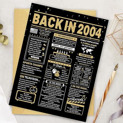 21st Birthday Card, 21st Birthday Decorations for Her Him, 21st Birthday Gifts for Daughter Son, Back in 2004 Birthday Card, Black Gold