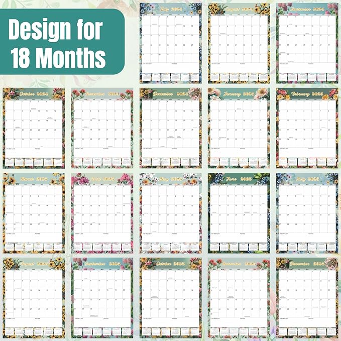 Gannyfer 2025 Wall Calendar, Large Wall Calendar Jul 2024-Dec 2025, 18 Months 17"x22" Yearly Calendar with Plastic Cover, Thick Paper, Monthly Planner Hanging Calendars for Home School, or Office - State Floral (6 Funny Stickers)