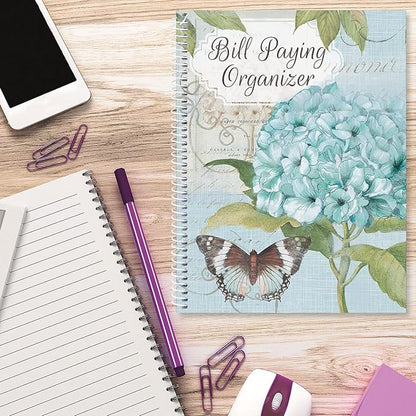 Hydrangea, by © Susan Winget, Bill Paying Organizer Book - Personal Account book, 9" by 12 inch, Spiral-Bound, 14 Pockets, 32 Label Stickers, Bill Tracking