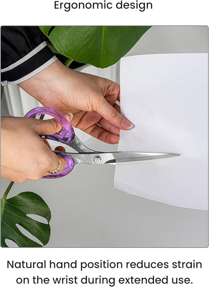 OfficeGoods 9” Stainless Steel Acrylic Scissors for Office and Home - Aesthetic and Sharp All Purpose Scissors, Perfect for Sewing, Arts and Crafts - Purple Silver Metal